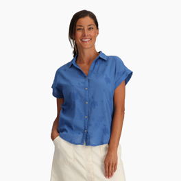 Royal Robbins Women’s Shirts Blue Model Close-up 81817